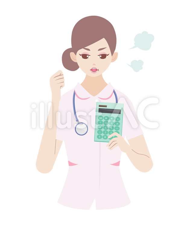 電卓と怒る女性（ナース姿） 女性,看護師,電卓のイラスト素材