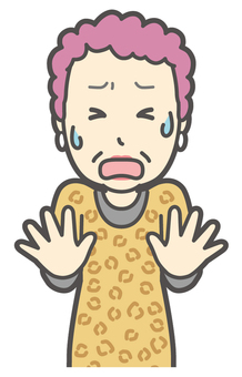 もうやめてとオロオロしているおばちゃん 困る,おばちゃん,大阪,ヒョウ柄,おばはん,中年,女性,関西,派手,おばさんのイラスト素材