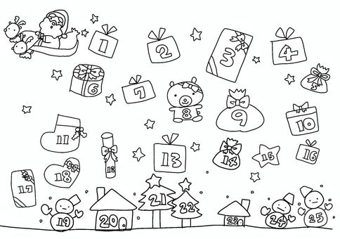 アドベントカレンダーぬり絵 アドベントカレンダーぬり絵 アドベントカレンダー,ぬり絵,色なし,イベント,家,サンタクロース,トナカイ,クリスマス,雪だるま,12月のイラスト素材