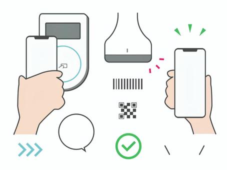 スマホを使ったキャッシュレス決済 バーコード,qrコード,ペイ,クイックペイ,手,スマホ,キャッシュレス,決済,支払い,支払うのイラスト素材