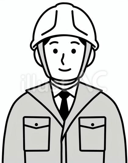 作業服にネクタイを着用した現場事務の男性