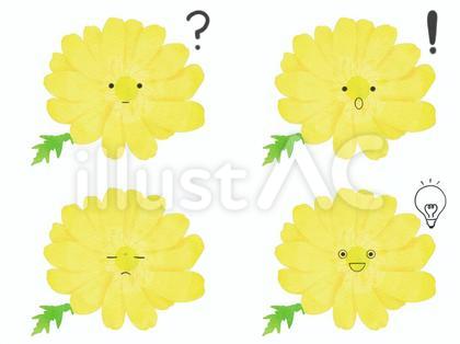花のキャラの表情セット 考 フクジュソウ