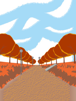 秋の紅葉 秋,紅葉,公園,園路,道,植栽,樹木,風景,空,晴れのイラスト素材