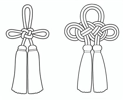 えんぎもの結び紐　黒線画 装飾,結び紐,縁起,あげまき結び,けまん結び,どうしん結び,黒線画,神社,仏閣,着物のイラスト素材