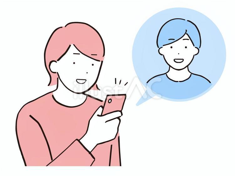 男性とスマホで連絡を取り合う女性 夫婦,連絡,マッチングアプリのイラスト素材