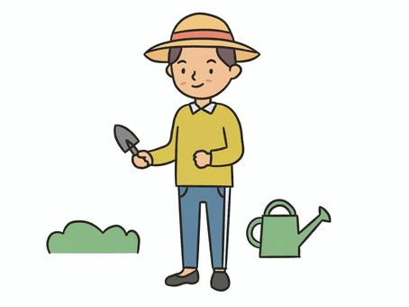 植物を育てるおにいさん 植物,おにいさん,お兄さん,若者,男,土いじり,大人,透過,1人,挿絵のイラスト素材