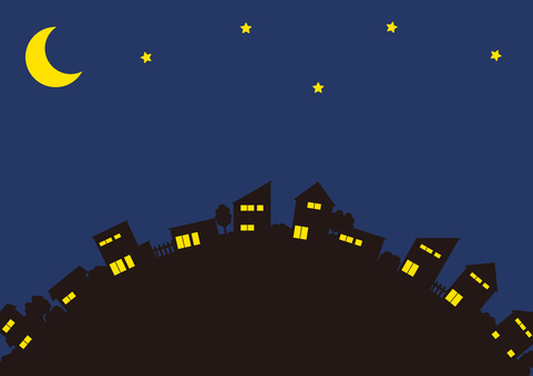 ポップな夜の住宅街のイラスト背景素材 ポップな夜の住宅街のイラスト背景素材 街,家,木のイラスト素材