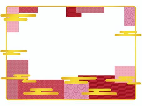 Square frame with golden clouds and pink Japanese pattern, japanese style, cloud, frame, JPG and PNG