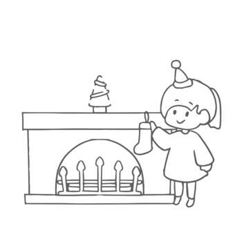Illustration, girl, fireplace, socks, 