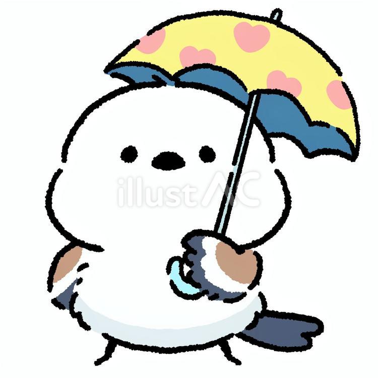 シマエナガ_傘をさす_01 シマエナガ,鳥,動物のイラスト素材