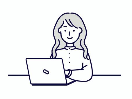 PCを入力する女性 女性,ビジネスマン,オフィスカジュアル,パソコン,ウェーブヘア,シンプル,人物,会社,pc,仕事のイラスト素材