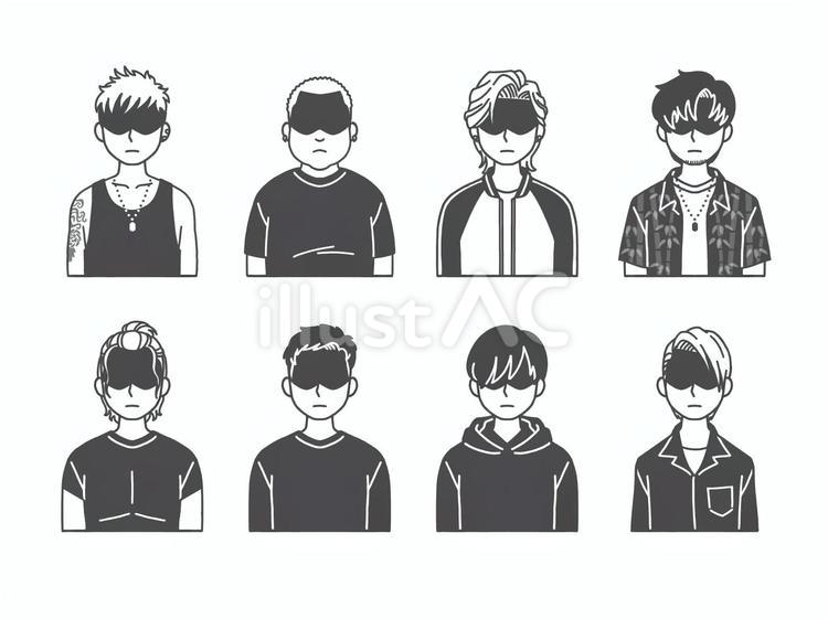 容疑者　男性　不良　モノクロ 事件,犯人,容疑者のイラスト素材