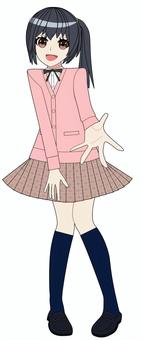 手を差し出す女子高生 サイドテール 黒髪 jk,女子高生,サイドテール,長髪,女の子,制服,高等学校,カーディガン,プリーツスカート,ローファーのイラスト素材
