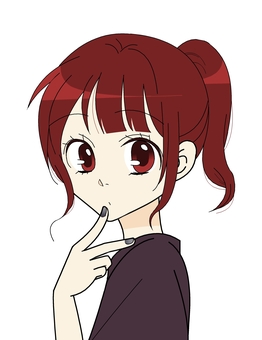 ポニーテールの女性 人物,萌え系,ネイル,無表情,考える,思考,ポニーテール,茶髪,可愛い,女性のイラスト素材