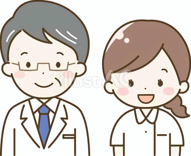 笑顔の中年男性医師と女性看護師 医者,医師,看護師のイラスト素材
