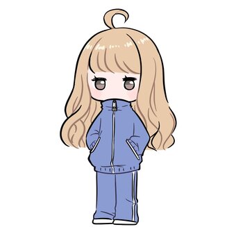 やる気がなさそうなジャージの女の子 ジャージ,ジト目,立ち絵,全身,女の子,金髪,無気力,ゆるい,かわいい,キャラクターのイラスト素材