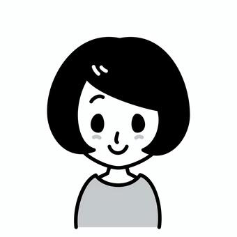 若い女性　ほほえみ　白黒 女性,白黒,女の子,主婦,若い,笑顔,ほほえみ,微笑,顔,ボブのイラスト素材