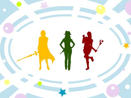 美少女戦隊３ 女の子,ヒロイン,戦隊,女性,剣士,戦士,ガンマン,魔法使い,剣,銃のイラスト素材