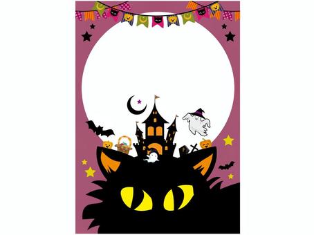 ハロウィンの黒猫フレームパープル ハロウィンの黒猫フレームパープル ハロウィン,お祭り,かぼちゃ,ジャックオランタン,仮装,帽子,星,三日月,おばけ,お化け屋敷のイラスト素材