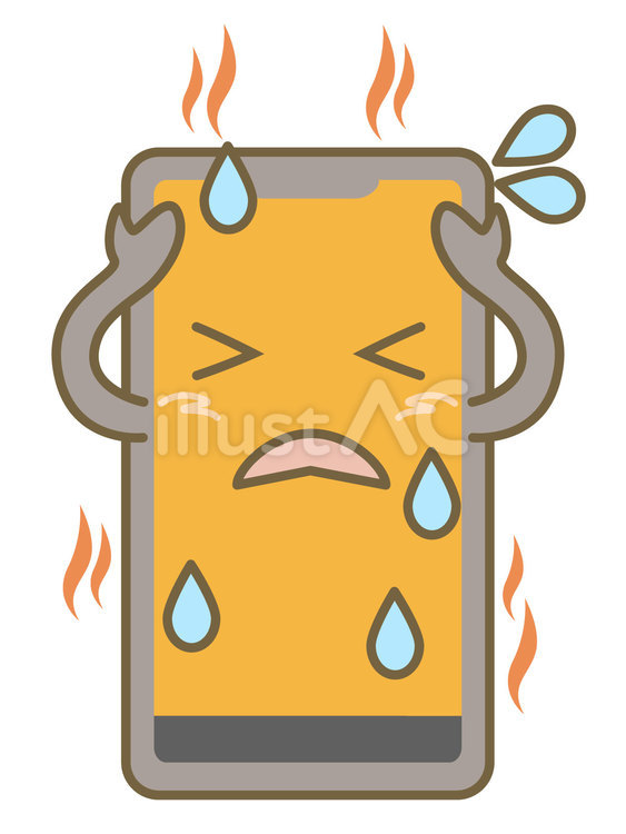 暑くて困っているスマホキャラ　熱中症 スマホ,スマートフォン,キャラクターのイラスト素材