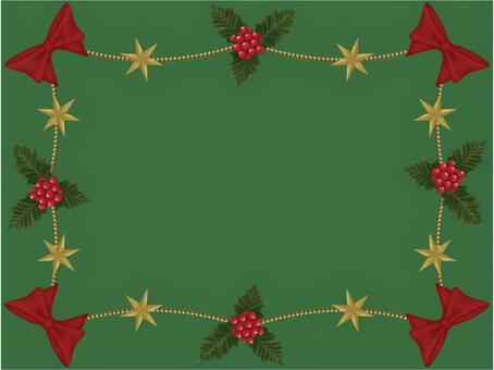 クリスマスのフレーム　縦横両用 クリスマス,フレーム,冬,ヒイラギ,リボン,六角星,星のイラスト素材
