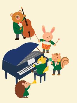 かわいい動物たちのコンサート コンサート,動物,かわいい,ピアノ,楽器,音楽会,太鼓,ラッパ,ハリネズミ,クマのイラスト素材