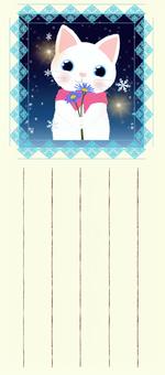 一筆箋　白猫とマフラー1 猫,白猫,子猫,動物,雪,結晶,マフラー,花,植物,カードのイラスト素材