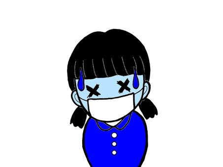 体調不良で青ざめて苦しそうな女の子 人物,子ども,女の子,黒髪,体調不良,顔面蒼白,汗,苦しい,つらい,風邪のイラスト素材