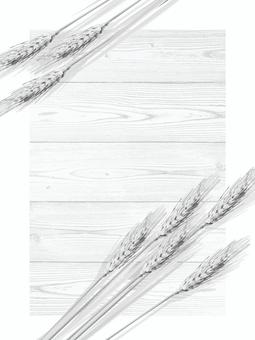 白黒の麦穂と板の背景1　mugi009 麦穂,白黒,リアル,ナチュラル,お洒落,自然,植物,大人っぽい,枠,背景のイラスト素材