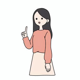 人差し指で指す長袖を着た女性 女性,女の子,長袖,黒髪,ロングヘア,人差し指,指を指す,ポーズのイラスト素材