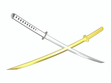 金と銀の日本刀 日本刀,刀,刀剣,侍,武器,戦国時代,金色,銀色のイラスト素材