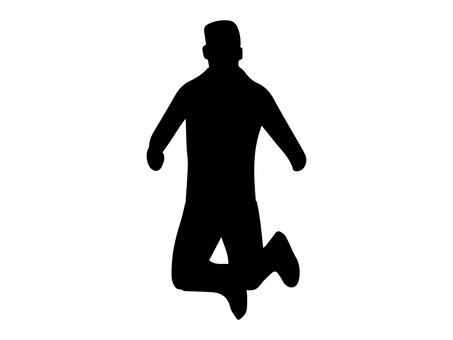 ジャンプをする男性のシルエット ジャンプ,男性,飛び跳ねる,全身,手描き,シルエット,黒のイラスト素材
