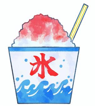 【水彩風手描き】いちご味かき氷（祭用） かき氷,いちご味,夏,お祭り,デザート,屋台,スイーツ,氷,シェイブアイス,水彩風のイラスト素材