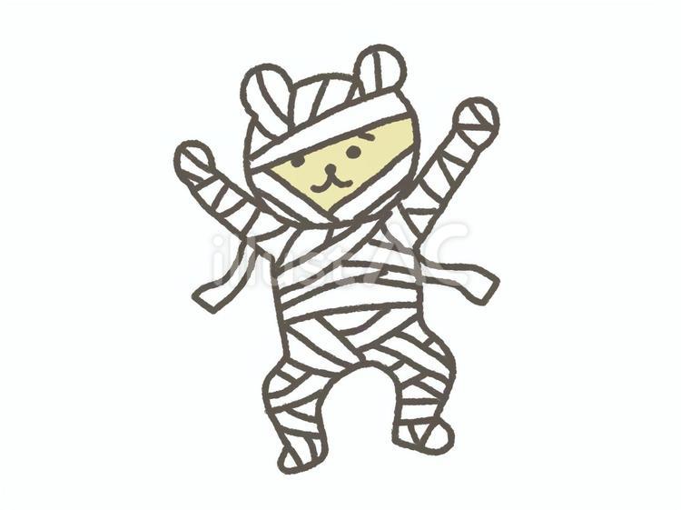 ハロウィンの包帯男の仮装をしたクマ ハロウィン,包帯男,包帯のイラスト素材