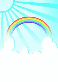 虹のかかる青空と入道雲 かわいい,青空,太陽,虹,夏空,入道雲,レインボー,夏,フレーム,イラストのイラスト素材