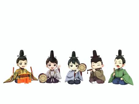 ひな祭りの五人囃子の人形 五人囃子,人形,ひな祭り,飾り,春,イベントのイラスト素材