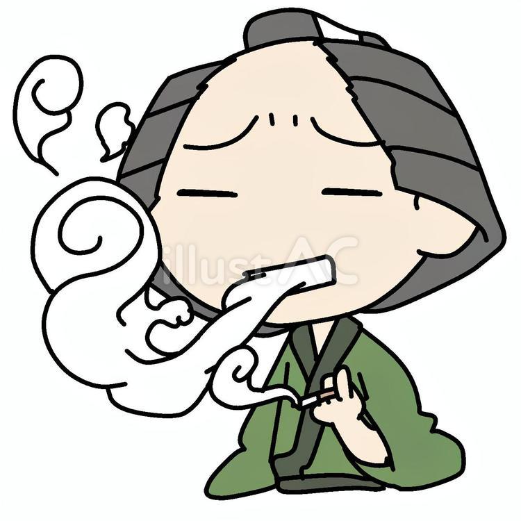 眉を寄せて煙草を吸う町民 町民,喫煙者,不快のイラスト素材