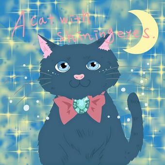 輝く瞳の猫 ねこ,動物,キラキラ,輝く,三日月,月,夜空のイラスト素材