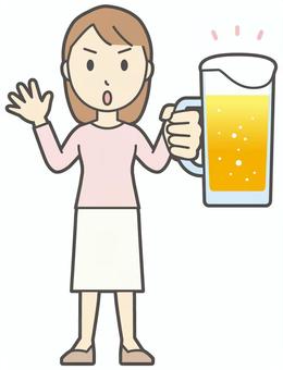  ロングヘア女性-417-全身 ビール,注意,女性,女の子,人物,かわいい,説明,警告,表情,感情のイラスト素材