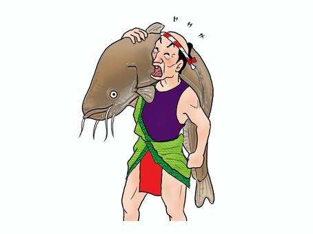 どいたどいたぁ、鮮魚のお通りだい! どいたどいたぁ、鮮魚のお通りだい! 人物,大人,男性,ちょんまげ,江戸時代,鮮魚,ナマズ,魚屋,はちまき,着物のイラスト素材