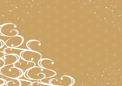 金色の和風の唐草模様 和風,和柄,渦,曲線,唐草,紙吹雪,背景のイラスト素材