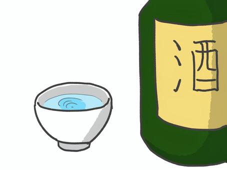 日本酒 日本酒,お酒,飲み物,おちょこ,酒瓶,アルコール,ラベル,シンプル,手描きのイラスト素材