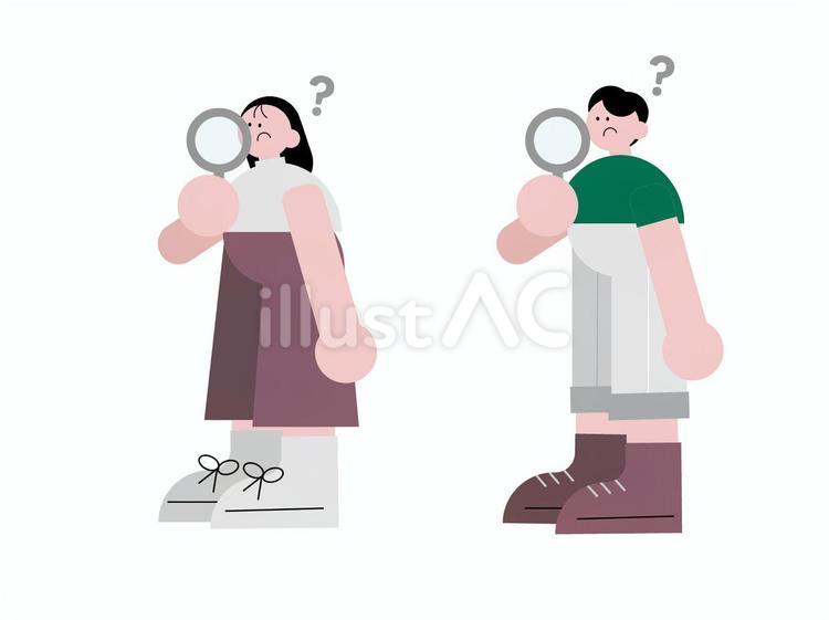 虫眼鏡をのぞく若者の男女 おしゃれ,かわいい,人物のイラスト素材