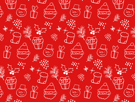 手書きのかわいいクリスマス背景　赤 クリスマス,冬,背景,手描き,サンタクロース,キラキラ,雪の結晶,雪,星,サンタのイラスト素材