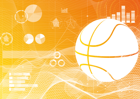バスケットボールとテクノロジーのイメージ スポーツ,バスケットボール,波形,曲線,データ,グラフ,テクノロジー,グラデーション,オレンジ色,背景のイラスト素材