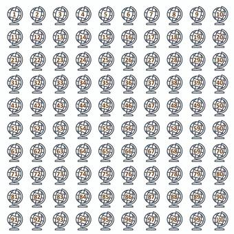 地球儀型の1〜100までの数字素材 数字,番号,地球儀,100,ナンバリング,連番,１０,２０,３０,４０のイラスト素材
