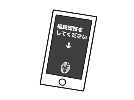 白い　スマホ　指紋認証　画面　イラスト スマホ,指紋認証,挿絵,イラスト,ワンポイント,認証,スマートフォン,電子機器,指紋,セキュリティのイラスト素材