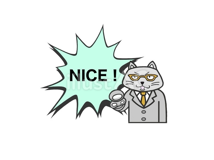 指をさして相手を褒めている猫(ねこ) 眼鏡,学校,せんせいのイラスト素材