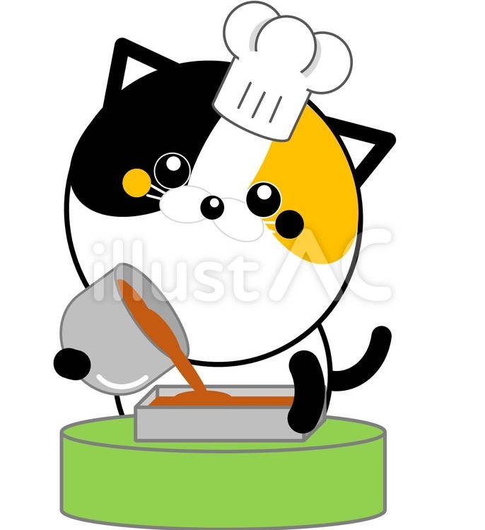 ケーキを焼く三毛猫 動物,生き物,かわいいのイラスト素材