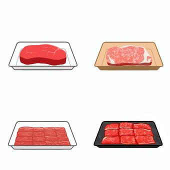 牛肉の各部位セット 牛肉,ヒレ肉,サーロイン,ステーキ,ロース,カルビ,生肉,肉,パック,食材のイラスト素材